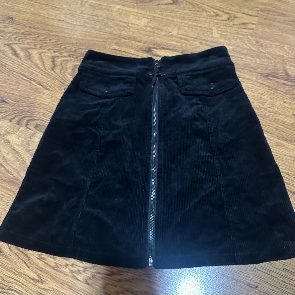 Killstar Black A-Line Corduroy mini Skirt  XS gothic front zipper pockets